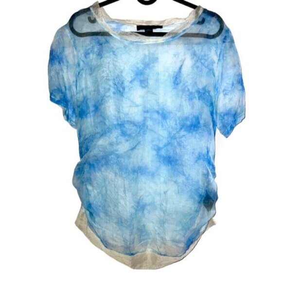 Alexander Wang blue tie dye 100% tencel silk mesh crewneck short sleeve top Med - Picture 2 of 5